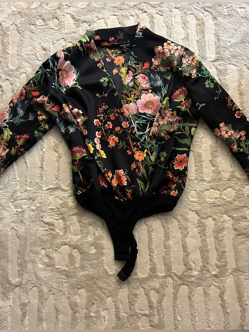 Floral Long-Sleeve Black Jumpsuit Bodysuit